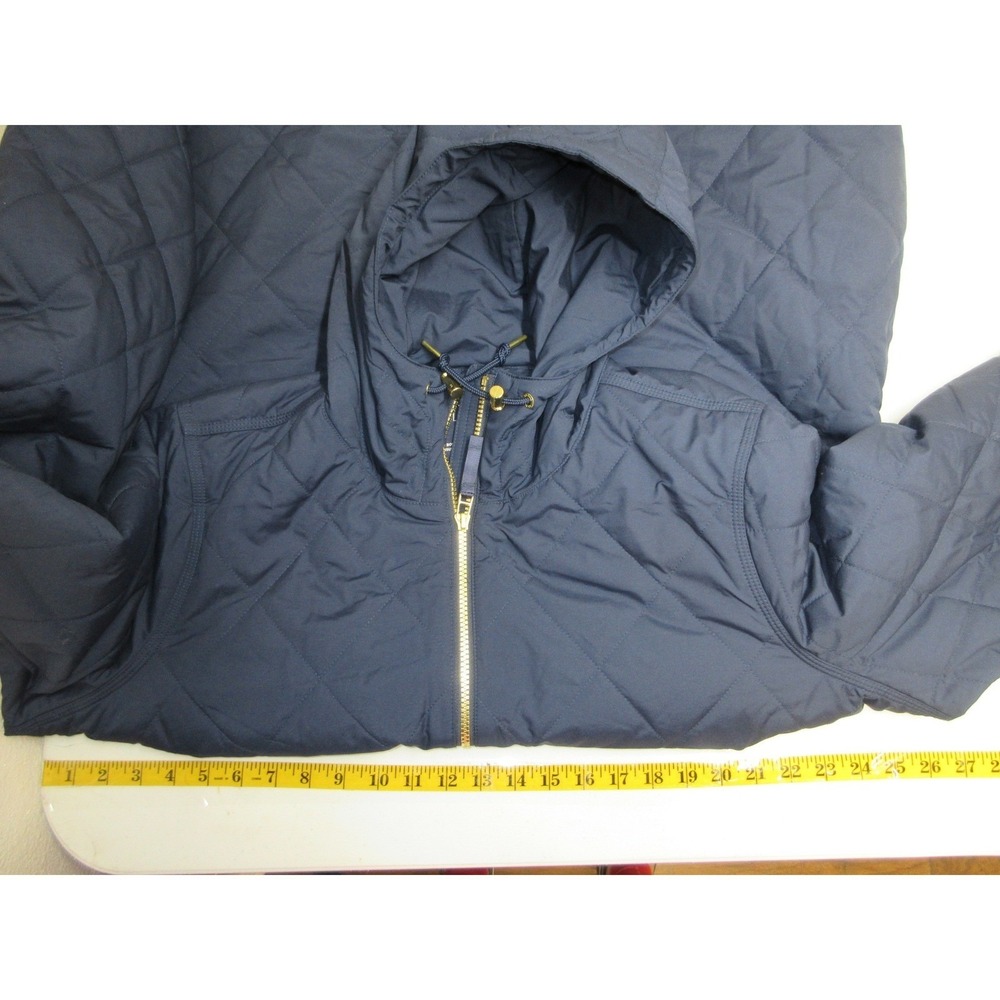 LL Bean Jacket Womens 2X Quilted Hooded Mid Length Pockets Outdoor Full Zip Blue - Picture 11 of 12